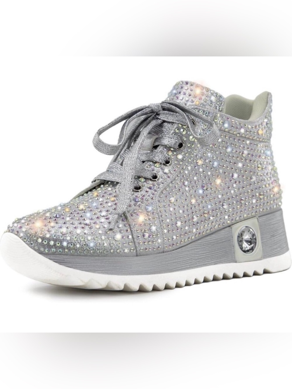 Women's Silver Crystal Embellished Platform Sneaker